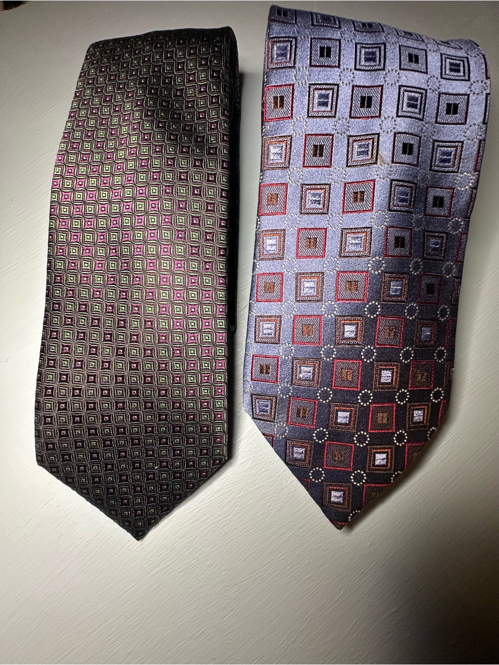 Brioni & Zegna Pair of Geometric Silk Ties in Black and Purple